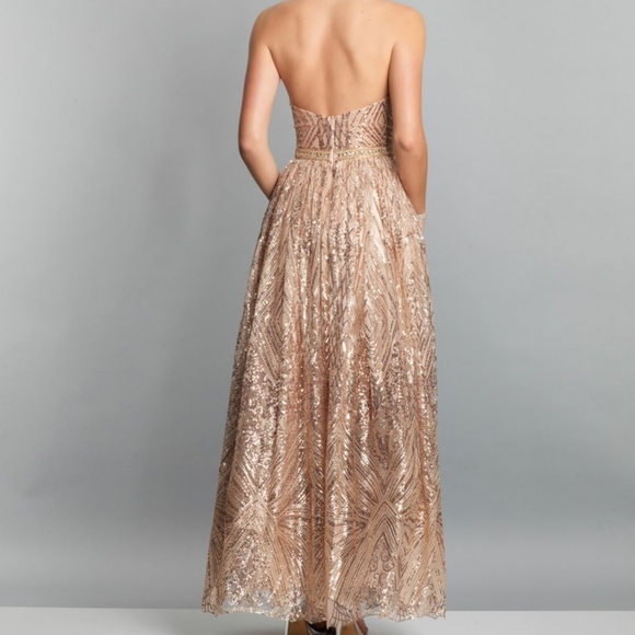 Rose Gold Halter Sequin Long Prom Dress size 3/4 - Picture 2 of 7